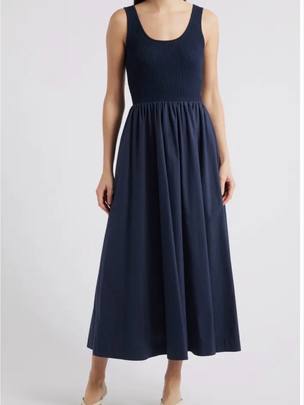 Moon River Navy Mixed Media Scoop Maxi Dress NWOT Sz XS